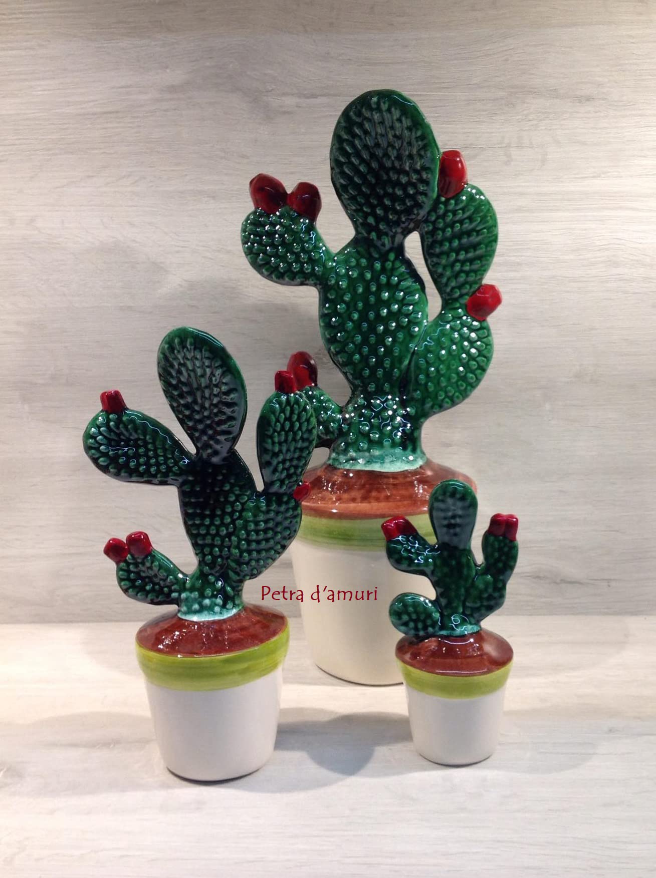 Pianta Fichidindia In Ceramica Siciliana - H 15 Cm, Hand Made In Sicily, Decorata A Mano - Foto 7