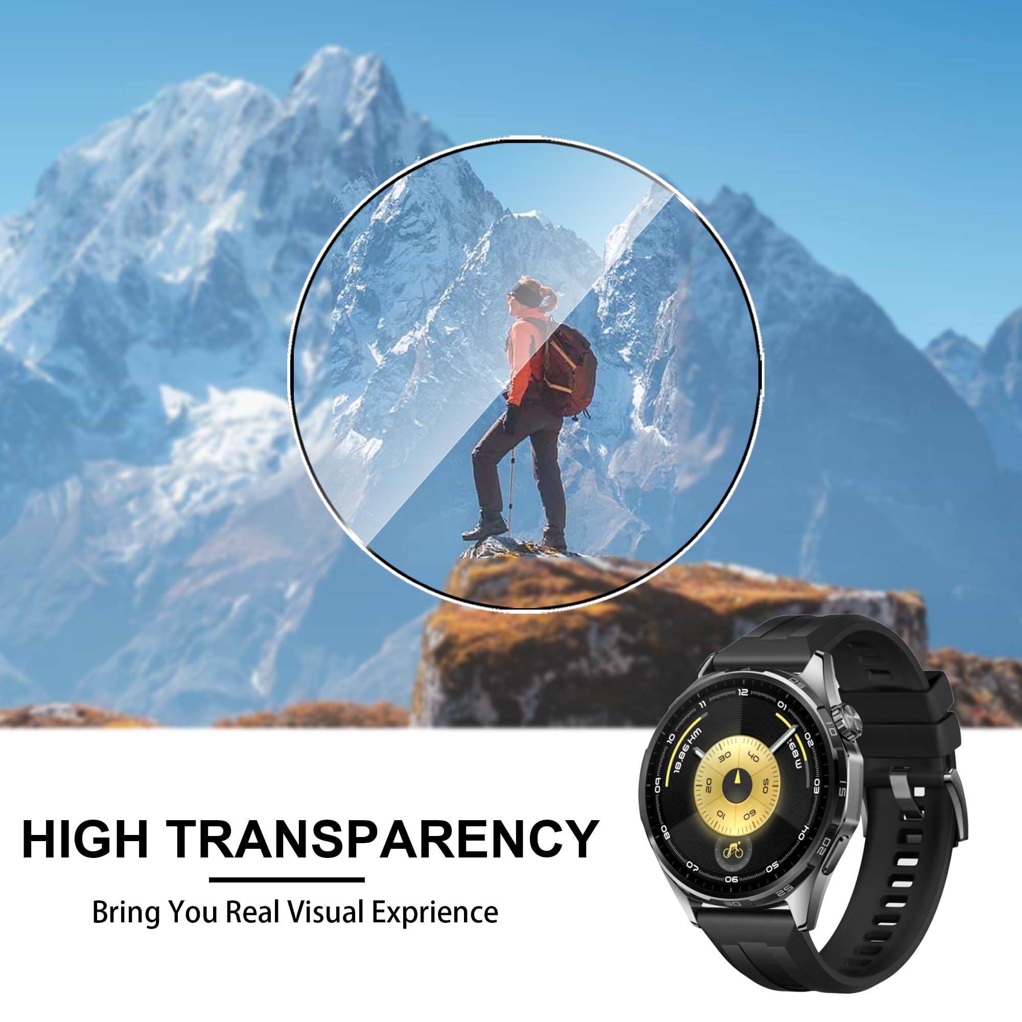 3 Pack Cristal Templado para Huawei watch GT 6 46mm Protector de Pantalla con marco de posición, HD Vidrio Templado [ Anti-arañazo] [ Sin Burbujas] fácil instalación