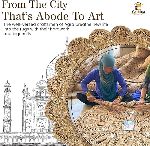 Vista 74 de GRUHUM Alfombra tejida a mano de yute redonda de 6 pies de fibra natural, alfombra rústica vintage bohemia y reversible trenzada beige, alfombras