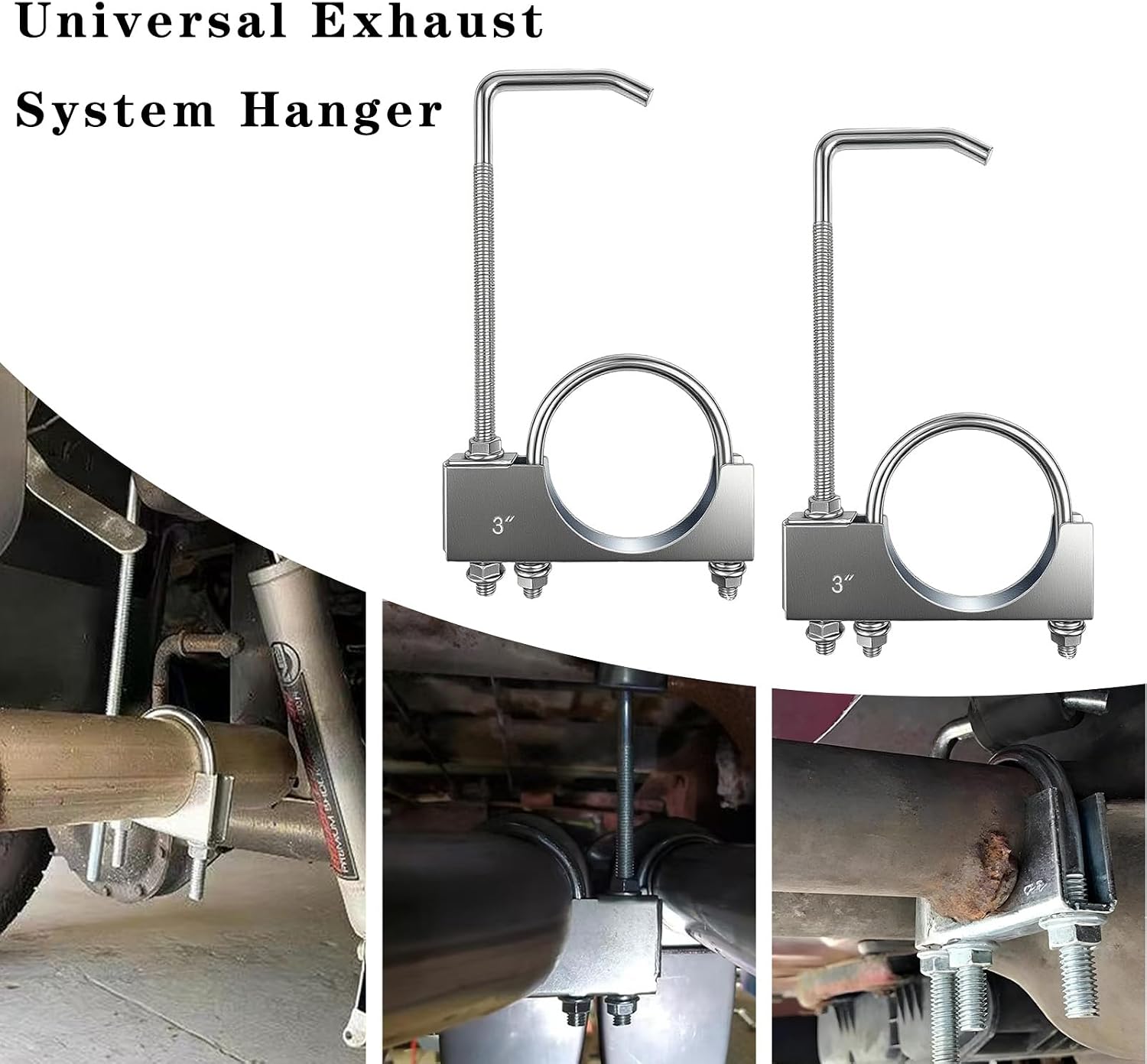 Exhaust Clamp with Hanger fit 3 Inch Universal Exhaust Pipe Rear Muffler Hanger for Car Truck (2PCS)