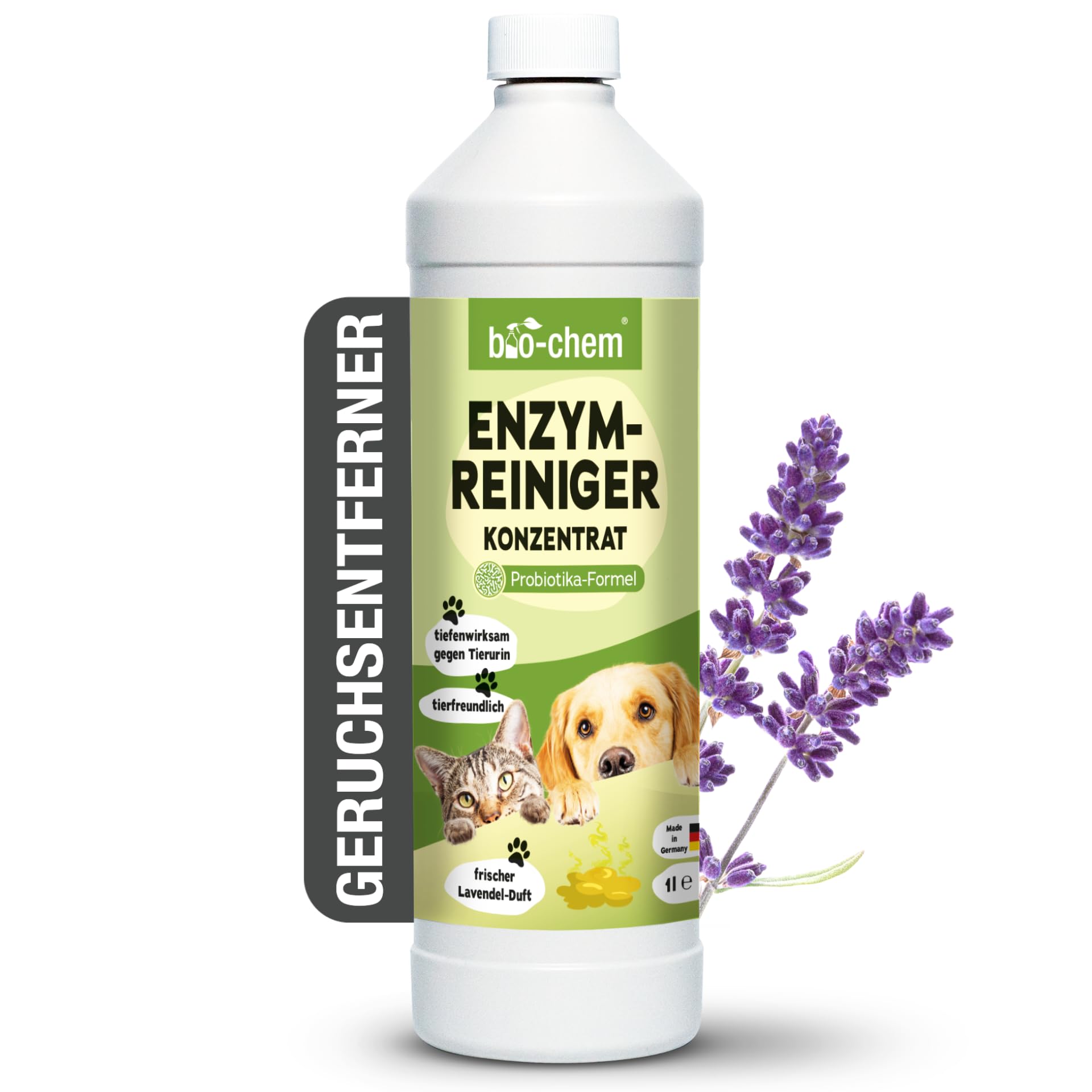 bio-chem Koncentrat do czyszczenia enzymami 1000 ml - głęboko działający środek do usuwania zapachów z moczu, kociego moczu i psiego moczu - mikrobiologiczny neutralizator zapachów dla psów i kotów