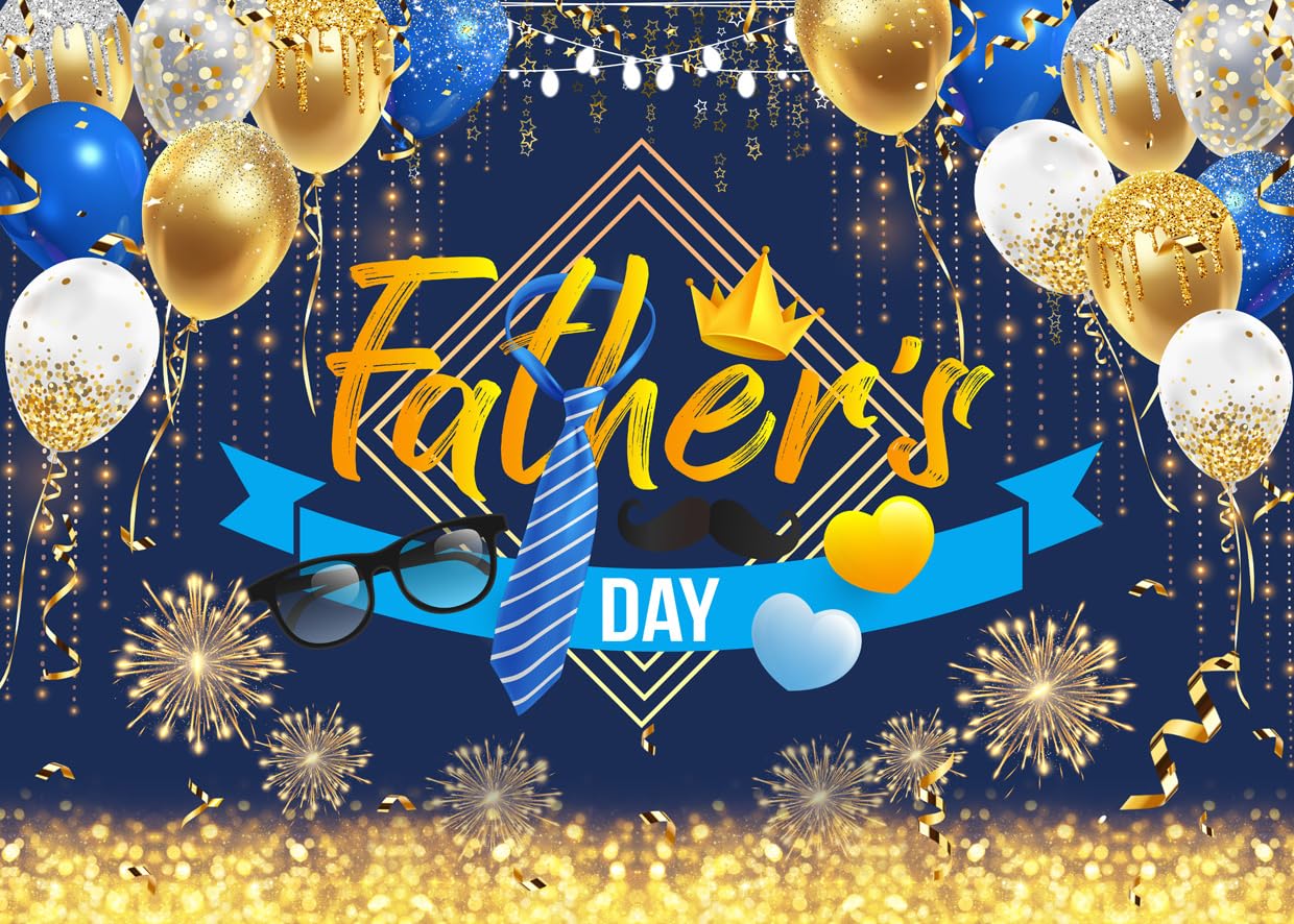 SJOLOON Happy Father‘s Day Backdrop with Tie Glasses for Fathers Day Party Decoration Photography 12718 (7x5FT)