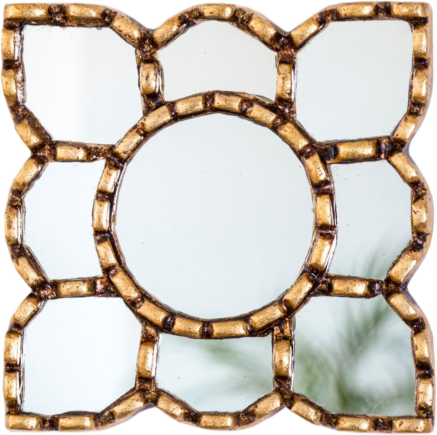 Small Gold Mirror Wall Decorative | Square Accent Mirrors for Wall Decor Bedroom Living Room | Diamond Bronze Leaf Wood Wall Mirror from Peru