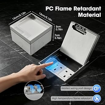 Recessed Floor Socket Box 16A 4000W Stainless Steel Hidden Floor Sockets, Floor Electrical Outlet Box, Waterproof Pop-Up Flush Floor Socket Set for Kitchen Living Room Office Hotel