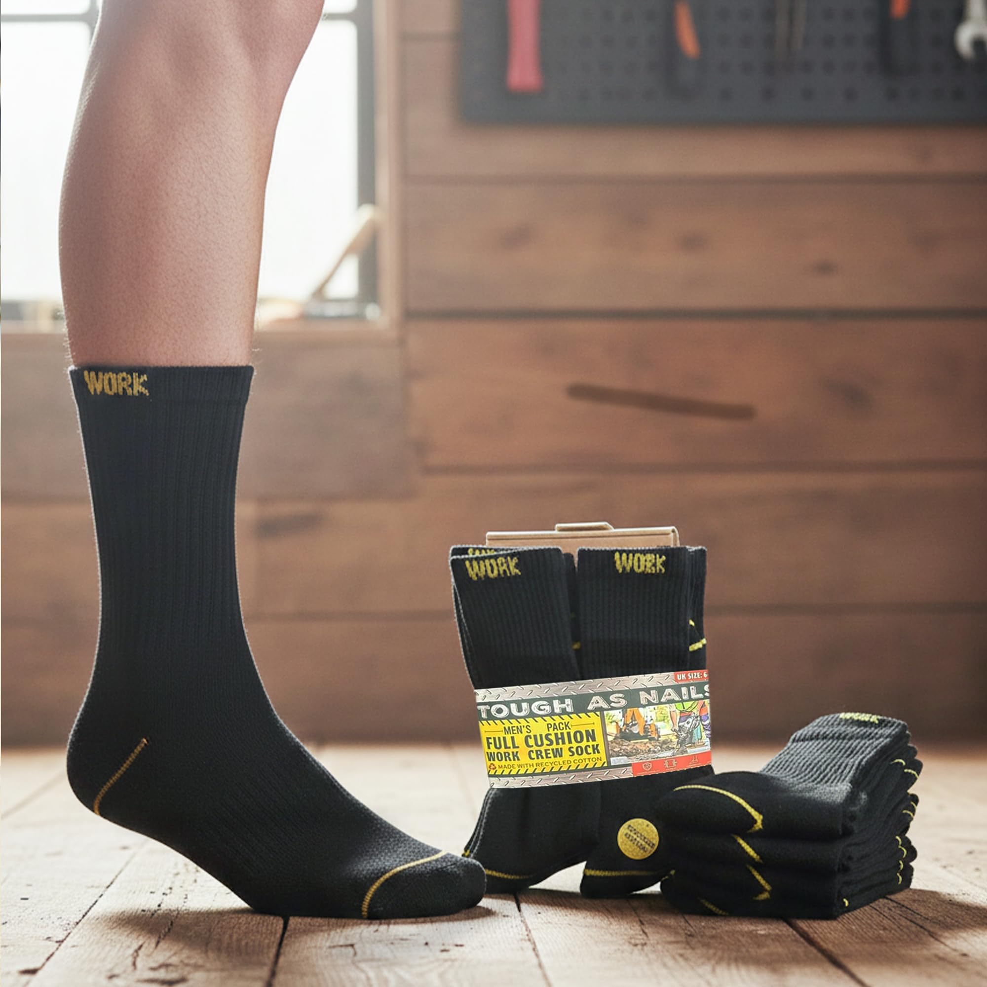 Lot de 20 paires de chaussettes de travail respirantes et résistantes pour homme - Coupe extensible - Talon et orteils renforcés - Pour l'extérieur, la randonnée, la marche, l'athlétisme, Noir , 18