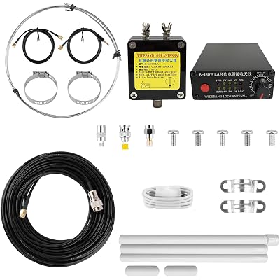 K-480WLA Portable Shortwave Radio Active Loop Antenna 0.5MHz-500MHz Full Band Radio Antenna LW/MW/SW/FM/VHF/HF/Air 6 Meters 30dBi SDR Ham Radio Antenna with 1800mAh Battery(10 Meters Feeder)
