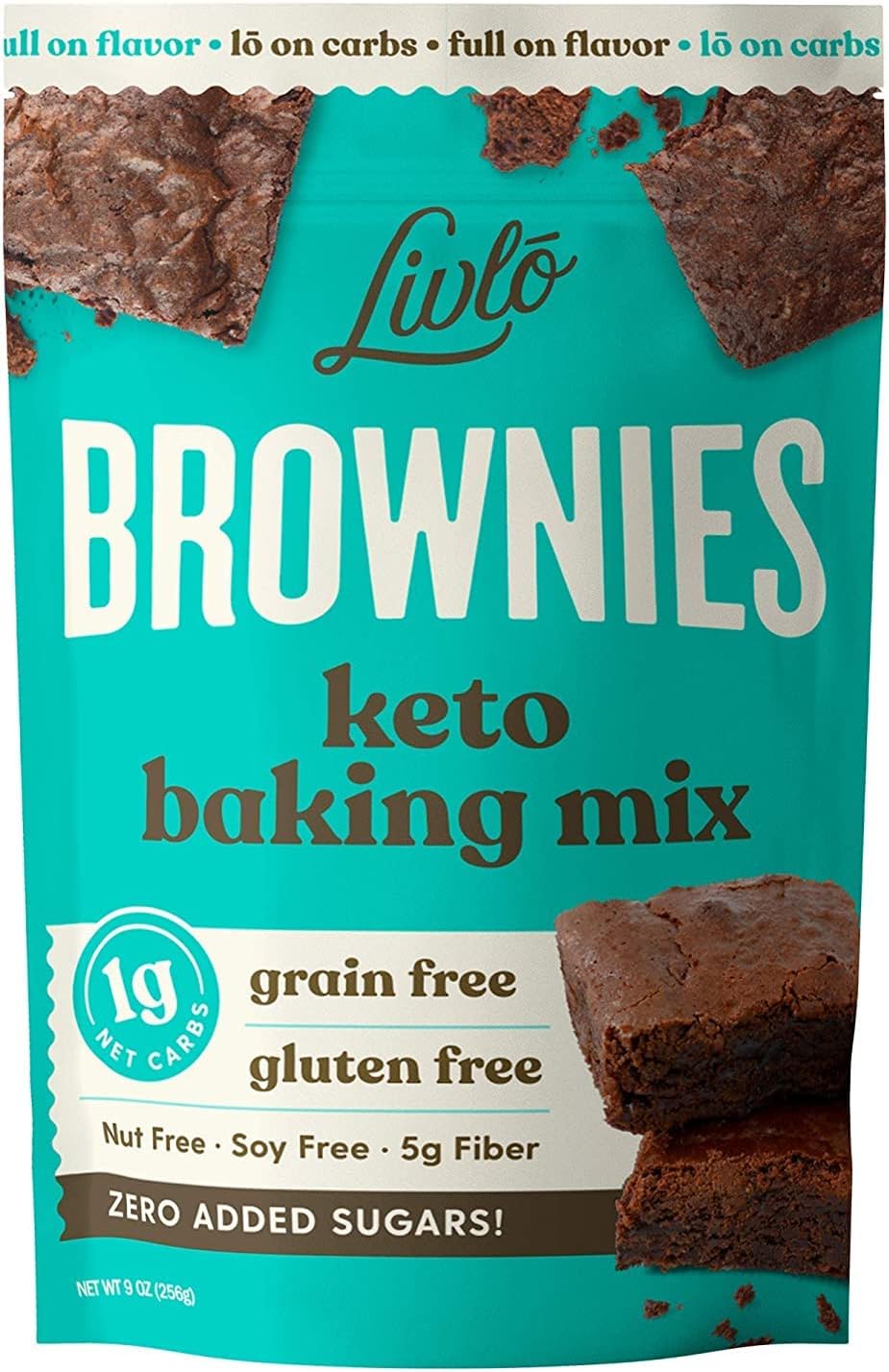 Livlo Keto Brownie Baking Mix - Just 1g Net Carb - Sugar Free & Gluten Free Keto Desserts, Sweets & Treats - Low Carb, Nut Free, Diabetic Friendly Snack - Fast, Delicious & Easy to Make - 12 servings