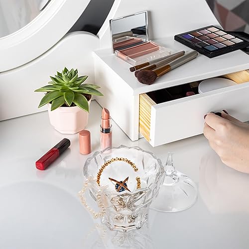 Miniatura 8 de DEAYOU Paquete de 4 tarros decorativos para dulces, plato de cristal para dulces con tapa, tarro de cristal de diamante, tarro pequeño cubierto para