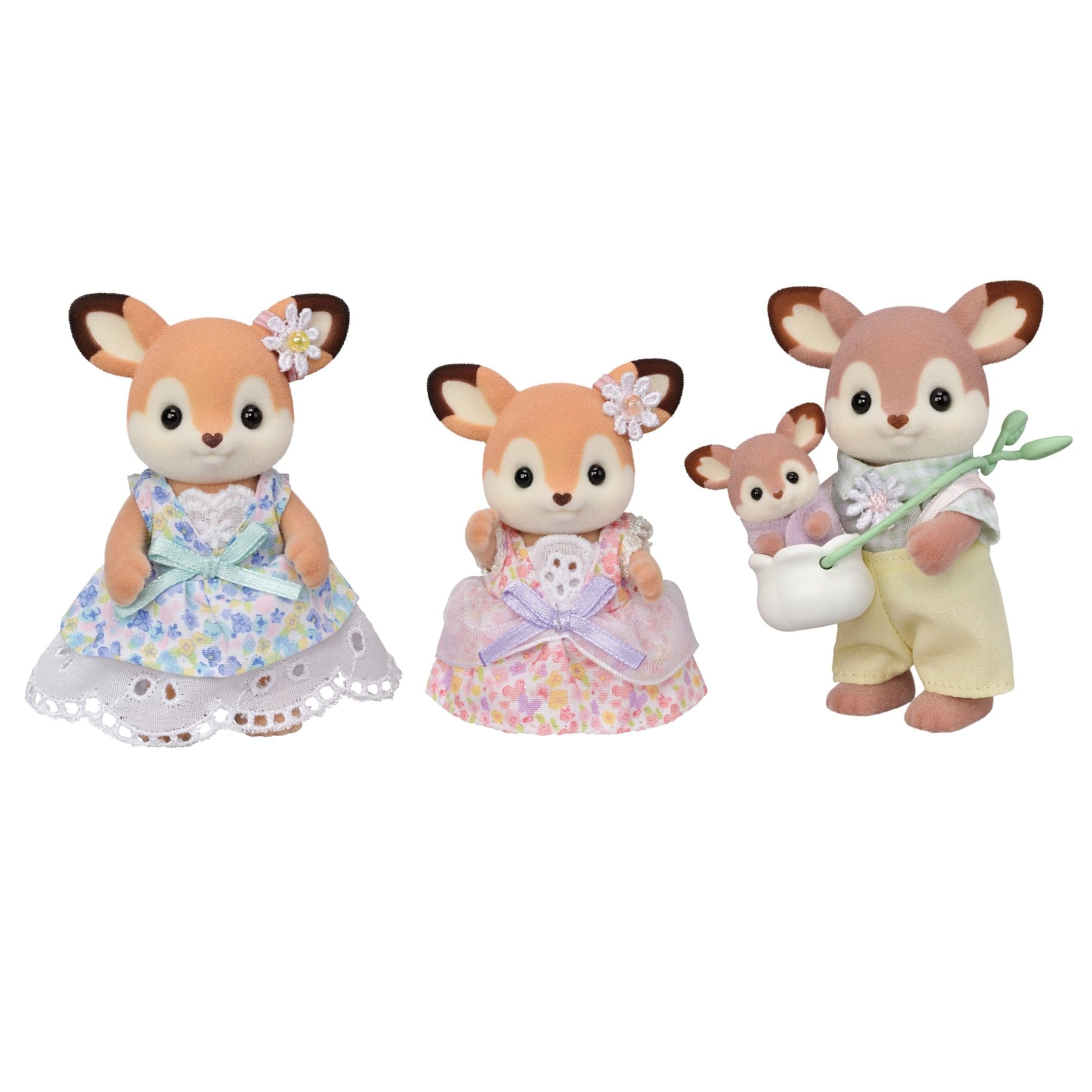 Sylvanian Families - La Famiglia Cervo – Set di 4 Personaggi con Abiti Floreali, Orecchie Grandi e Bebè in Fascia – Modello 5799