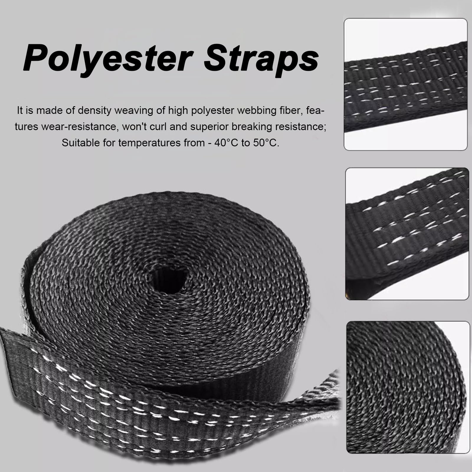 Cinchas de Amarre para Carga Pesada Correas de Trinquete para Carga, 5cm de Ancho Correas de Amarre para Logística y Transporte/Furgón de Mudanzas/Fijación de Cajas/Fardos de Heno, Negro(8m/26.2