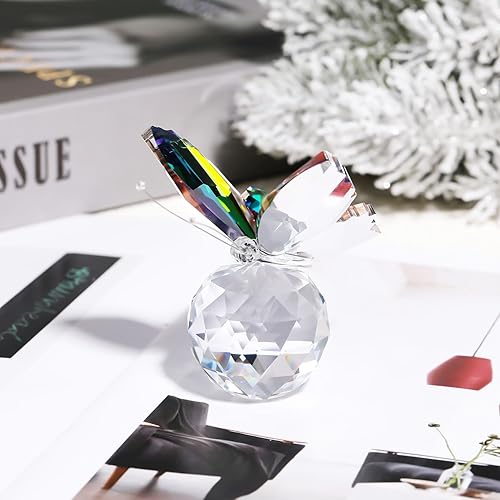 Miniatura 5 de YWHL Bonita figura de mariposa de cristal, hecha a mano, estatua de mariposa de cristal con base de bola de cristal, adorno de animal, regalos
