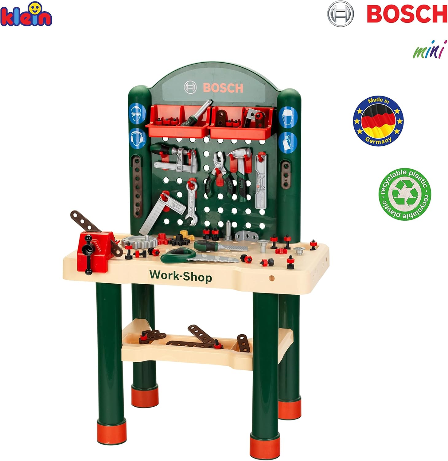 Theo Klein 8461 Bosch Workshop I Work Surface with Learning Function and Hammer - and - Nails Game I with Tools and Much More I Toy for Children Aged 3 Years and up