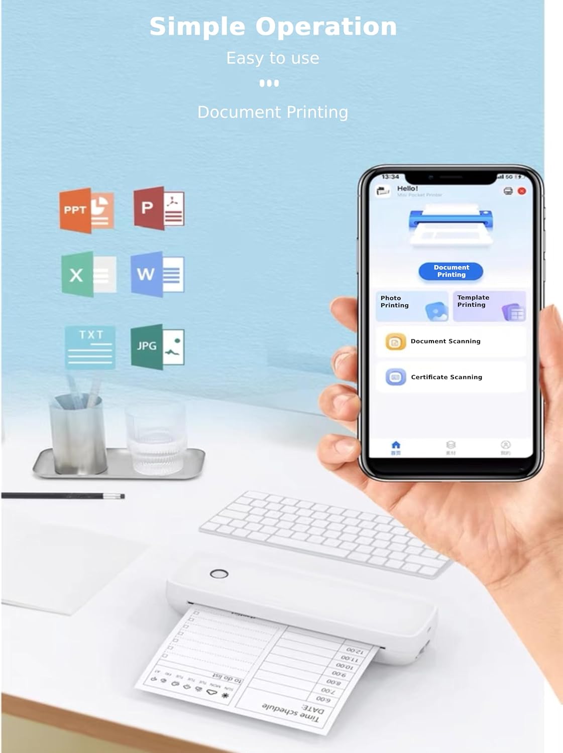 Mini impresora A4 – Bluetooth 5.2 200 ppp impresora térmica portátil ...