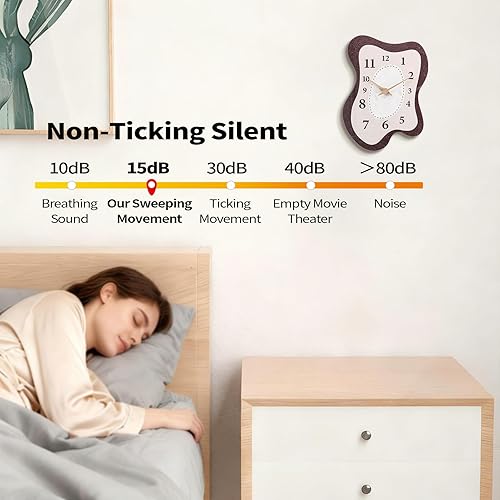 Miniatura 3 de Reloj de pared retro de mediados de siglo, de forma irregular, moderno, analógico, funciona con pilas, pantalla grande neutra, relojes silenciosos