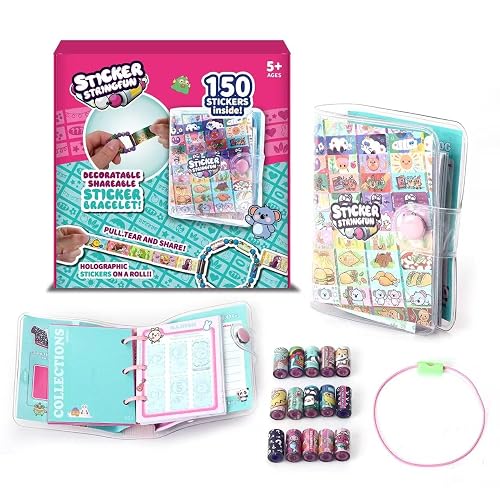 Jreiiolk Sticky Rolls Bracelet, DIY Shareable Creative Fun Toy, Reusable 150 Stickers Inside, 1 Collectors Sticker Book, Unlock Rare Surprise Stickers​ for Kids Girls & Boys Aged 5+ & Craft Lovers
