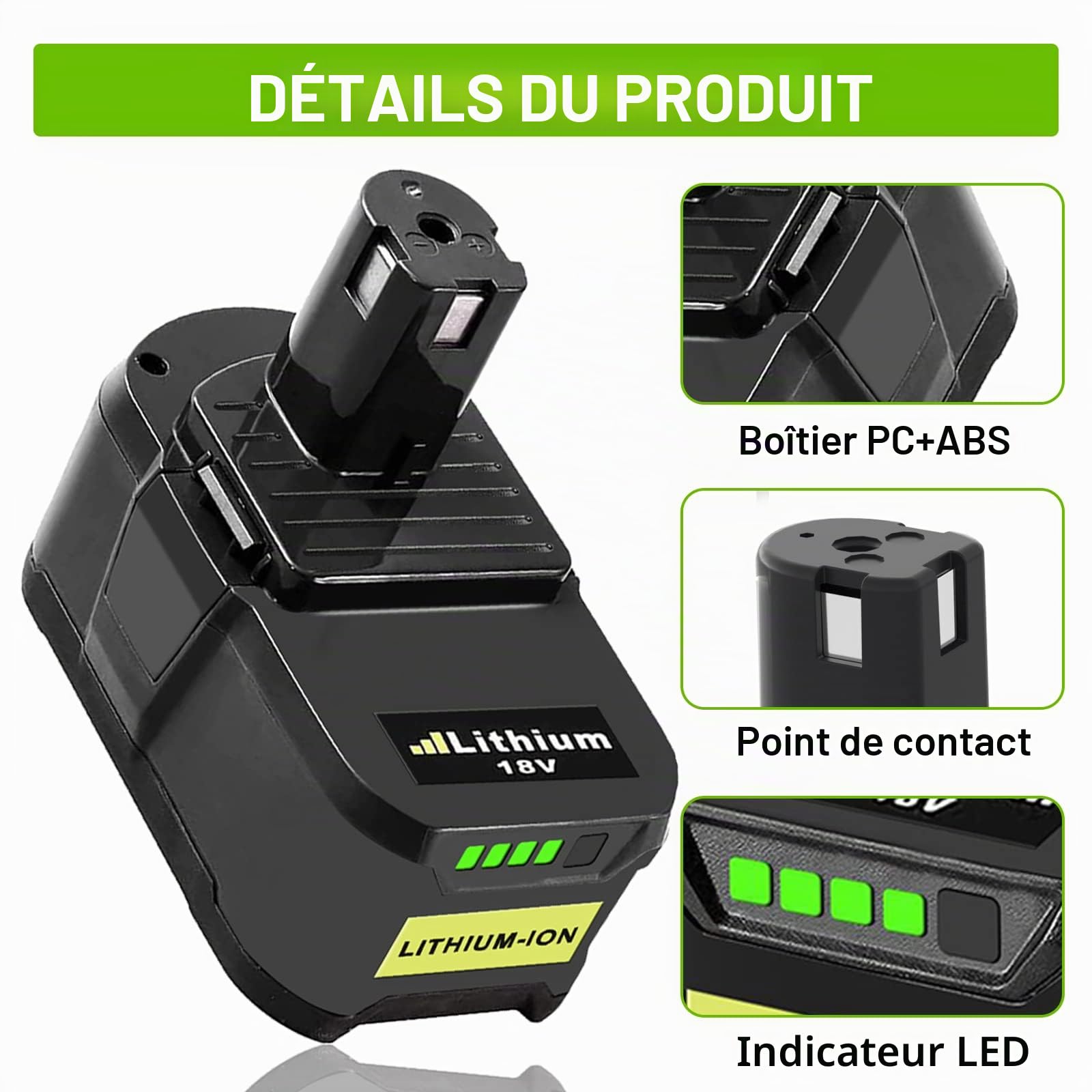 2X Batteries de Rechange pour Ryobi 18 V 5,5 Ah P108 18V + 9,6 V-18 V 3 A pour Ryobi BCL14181H Lithium-ION & NI-MH pour P106 P107 P105 P108 P100 P102 P103 avec LED (Noir et Vert)