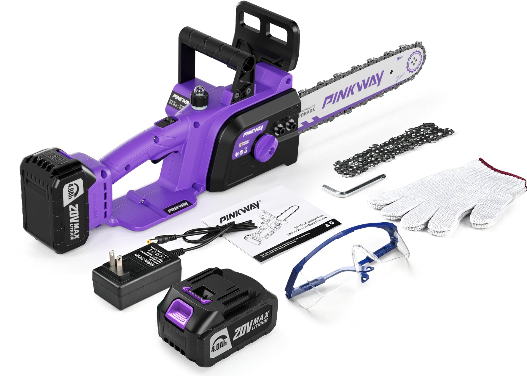 Brushless 12-Inch Electric Chainsaw Cordless，20V Battery Power Chain Saw with 4.0Ah Battery and Charger, Mini Chainsaw Cordless Portable Compact Saw Handheld for Wood Cutting