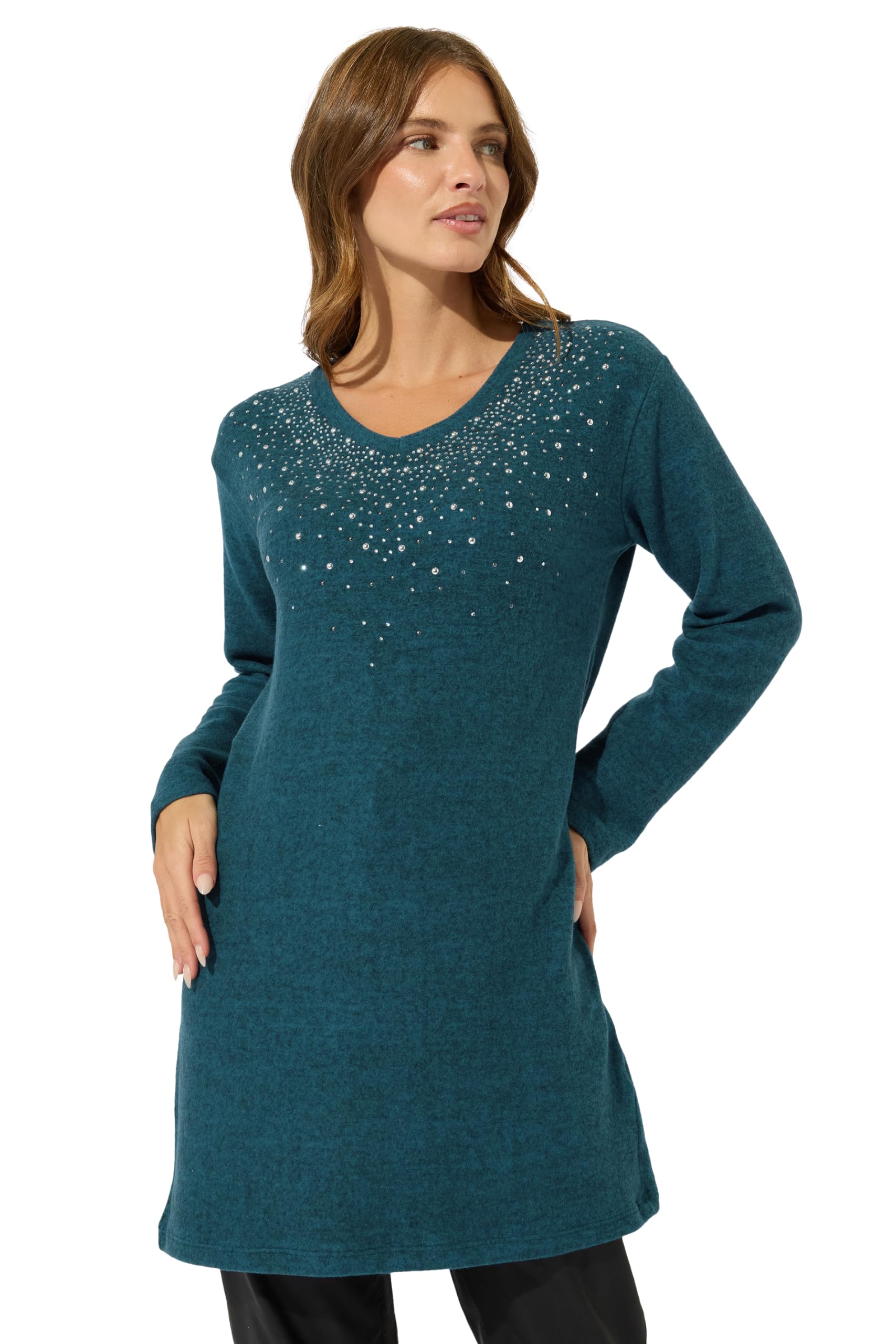 M&Co Green Diamante Embellished Tunic Jumper - Women's