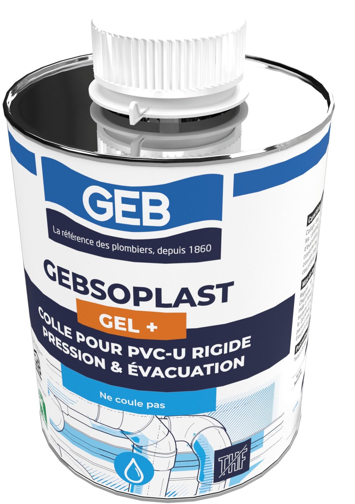 colle pour raccord en pvc rigide - geb gebsoplast gel plus - flacon 1 litre - avec pinceau