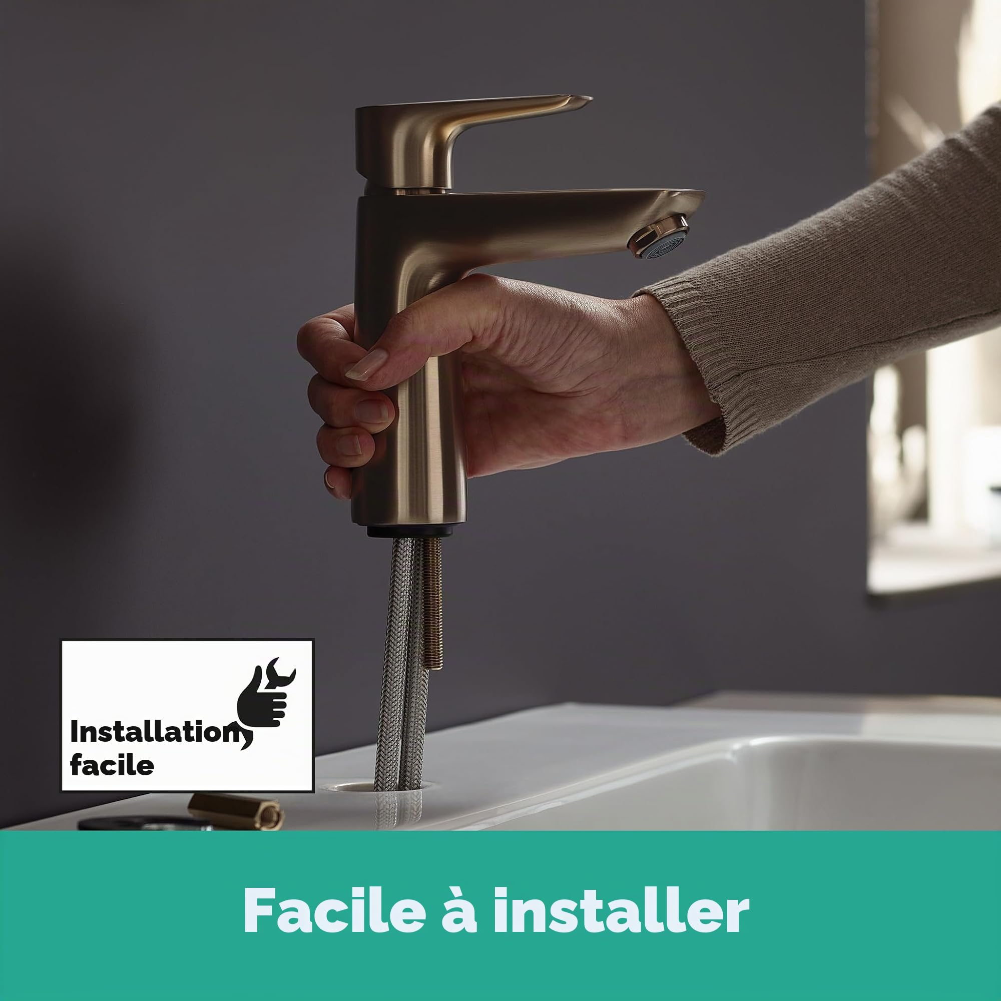 hansgrohe Talis E Mitigeur de lavabo 110, avec tirette et vidage, bronze brossé, 71710140