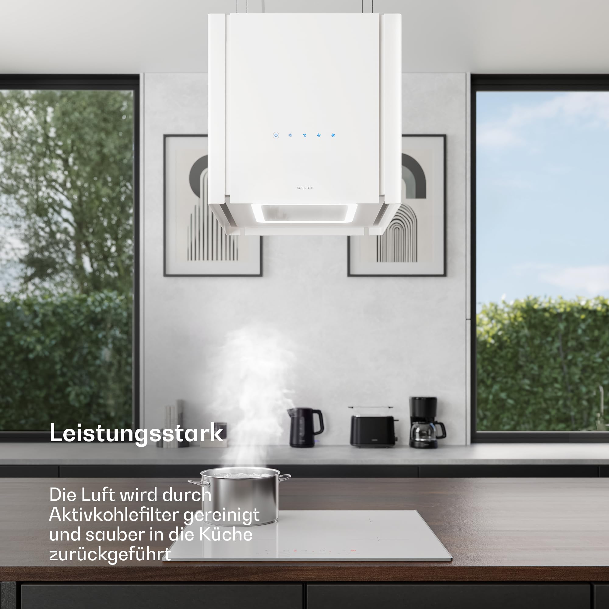 Klarstein Velaire Dunstabzugshaube Deckenhaube 40 cm A++ Energieklasse 601 m³/h Luftstrom Touch-Bedienung LED Liftfunktion Weiß