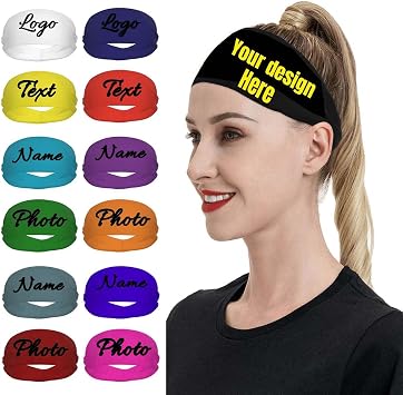 Custom Headbands - Sweatband for Men and Women, Personalized Unisex Sweat Bands Headbands for Men Women, Add Your Text/Photo/Logo, Multiple Colors