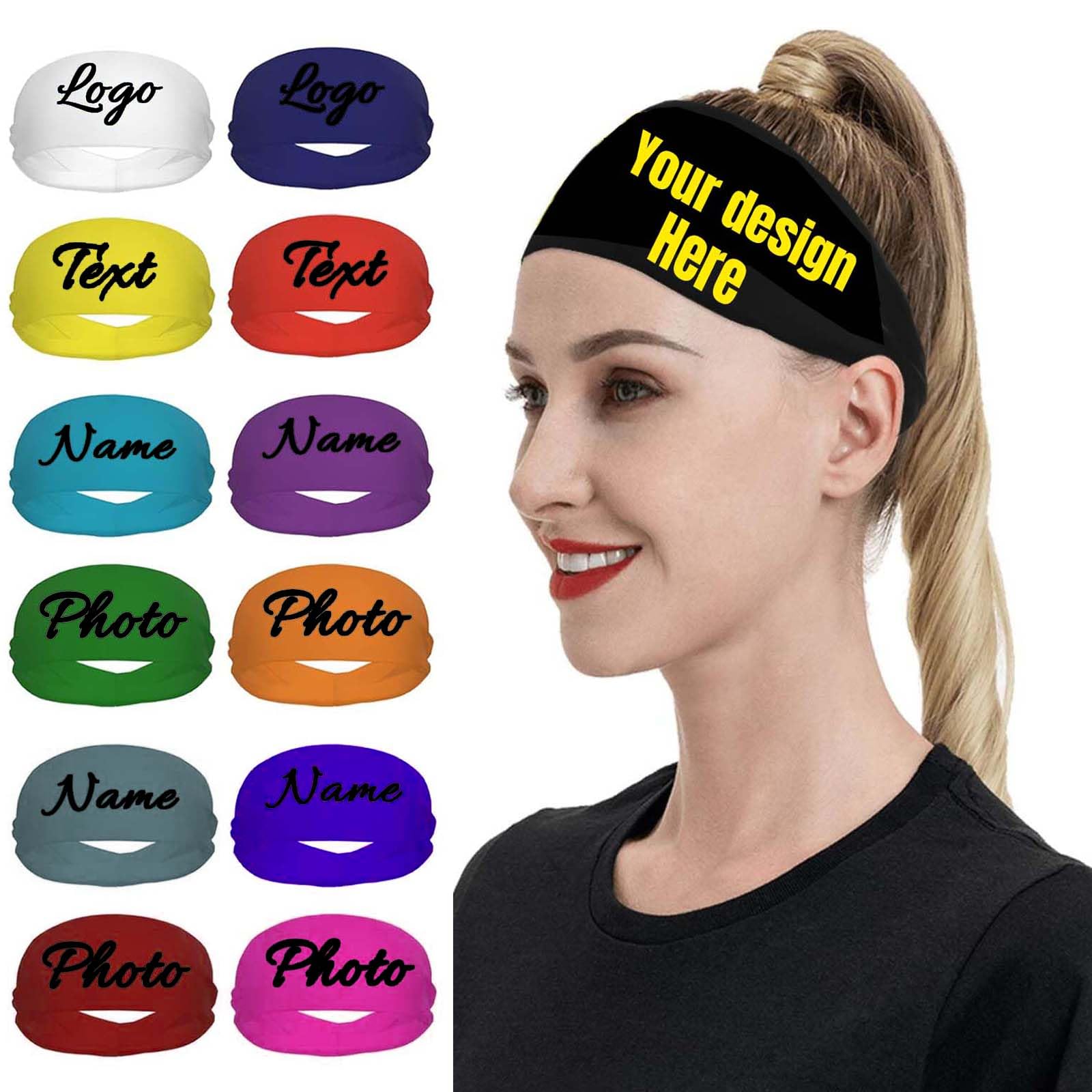 Custom Headbands - Sweatband for Men and Women, Personalized Unisex Sweat Bands Headbands for Men Women, Add Your Text/Photo/Logo, Multiple Colors