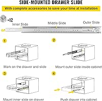 Vista 6 de VEVOR Diapositivas de cajón de 36 pulgadas, 1 par de cajones de bloqueo con capacidad de carga de 250 libras, rodamiento de bolas de montaje