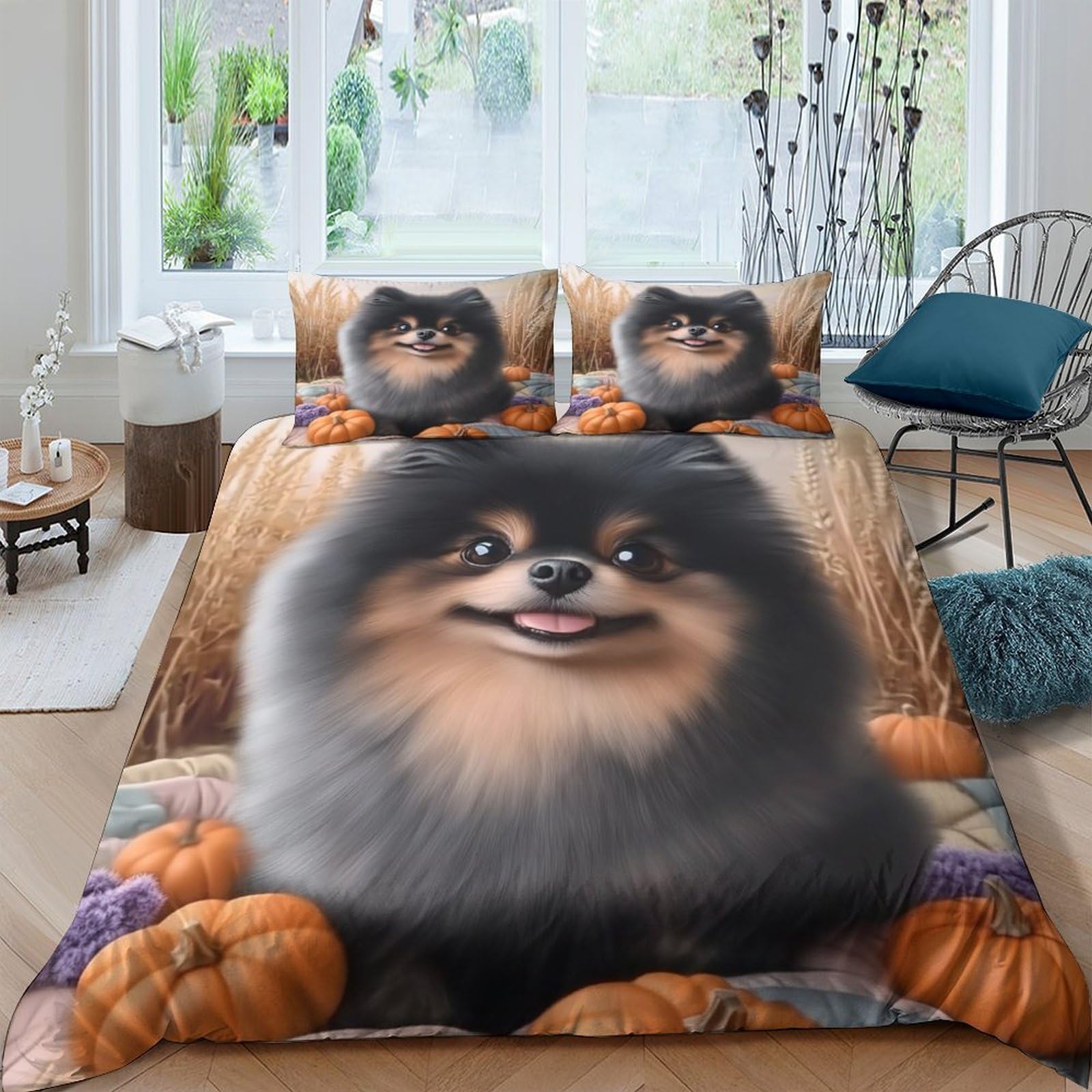 Ctjqhvkz Style-6 3D Printed Cute Pomeranian Pumpkin Fitted Sheet Microfiber Soft Bed Cover For Bedroom Dorm Mattress Decor Protection Single（135X200cm）