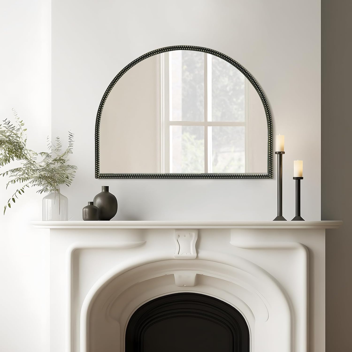 wallbeyond black vintage mirror for vanity 32x24 inch, gold antique mirror with ornate beaded frame for bathroom, living room, fireplace, entryway 24"l x 32"w black