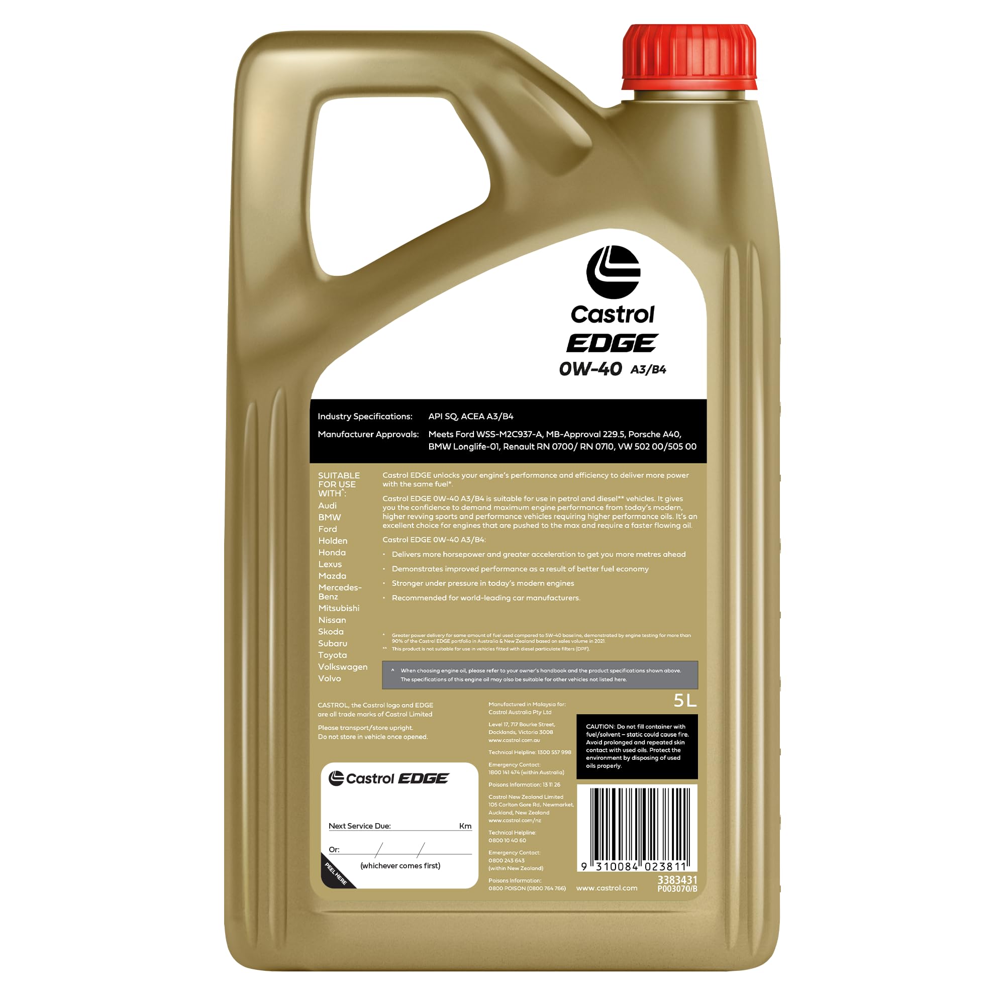 Castrol Edge 0W-40 A3/B4 Engine Oil 5 Litre : Amazon.com.au