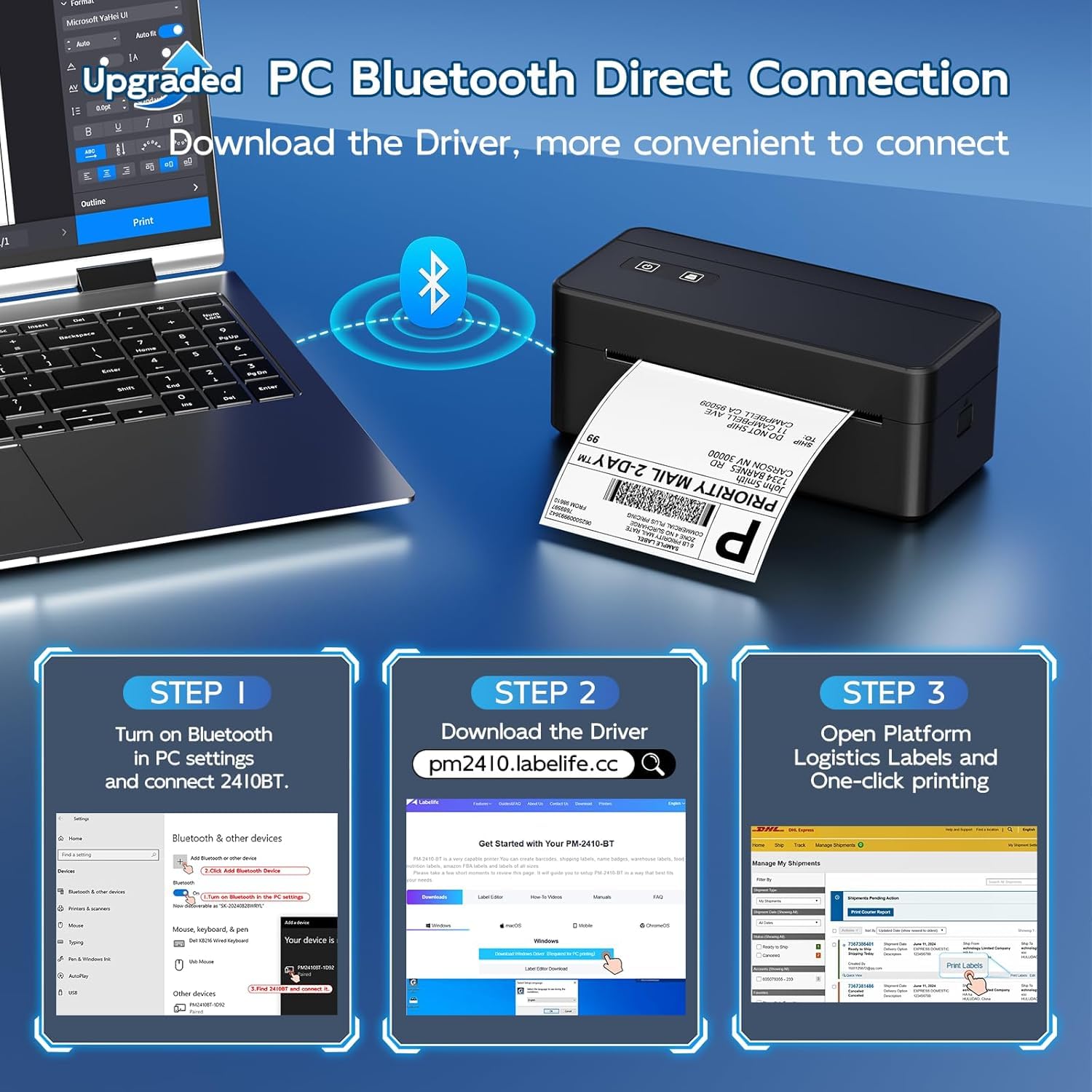 Stampante termica per etichette di Bluetooth, 4x6 stampante per etichette di spedizione per indirizzo postale piccola impresa, Compatibile con Ebay, Amazon, Etsy, UPS, Wish, Shopify, Zalando, DHL