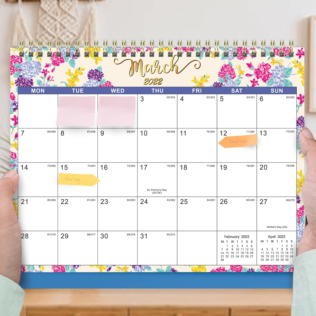 Desk Calendar 2022 Standing Flip Calendar with Premium White Paper