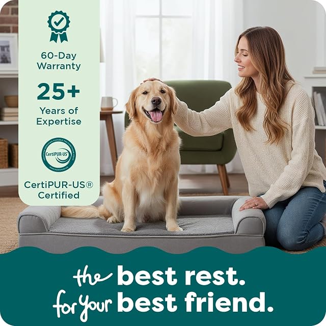 Foto 8 de 8 de Furhaven Large Orthopedic Dog Bed Faux Fur & Velvet Sofa-Style w/Removable Washable Cover - Dark Sage, Large