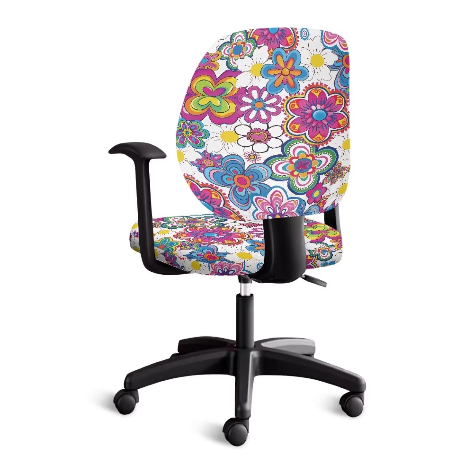 Cugasmaru Office Chair Cover Purple Flower Stretch Computer Chair Cover with Exquisite Print High Back Chair Slipcover Stretchable Cloth Polyester Universal Desk Task Chair Covers