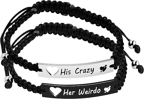 1 par de pulseras trenzadas Hademade para parejas, pulseras para hombres y mujeres grabadas con "I Love You 3000, God Gave Me You, His Crazy Her