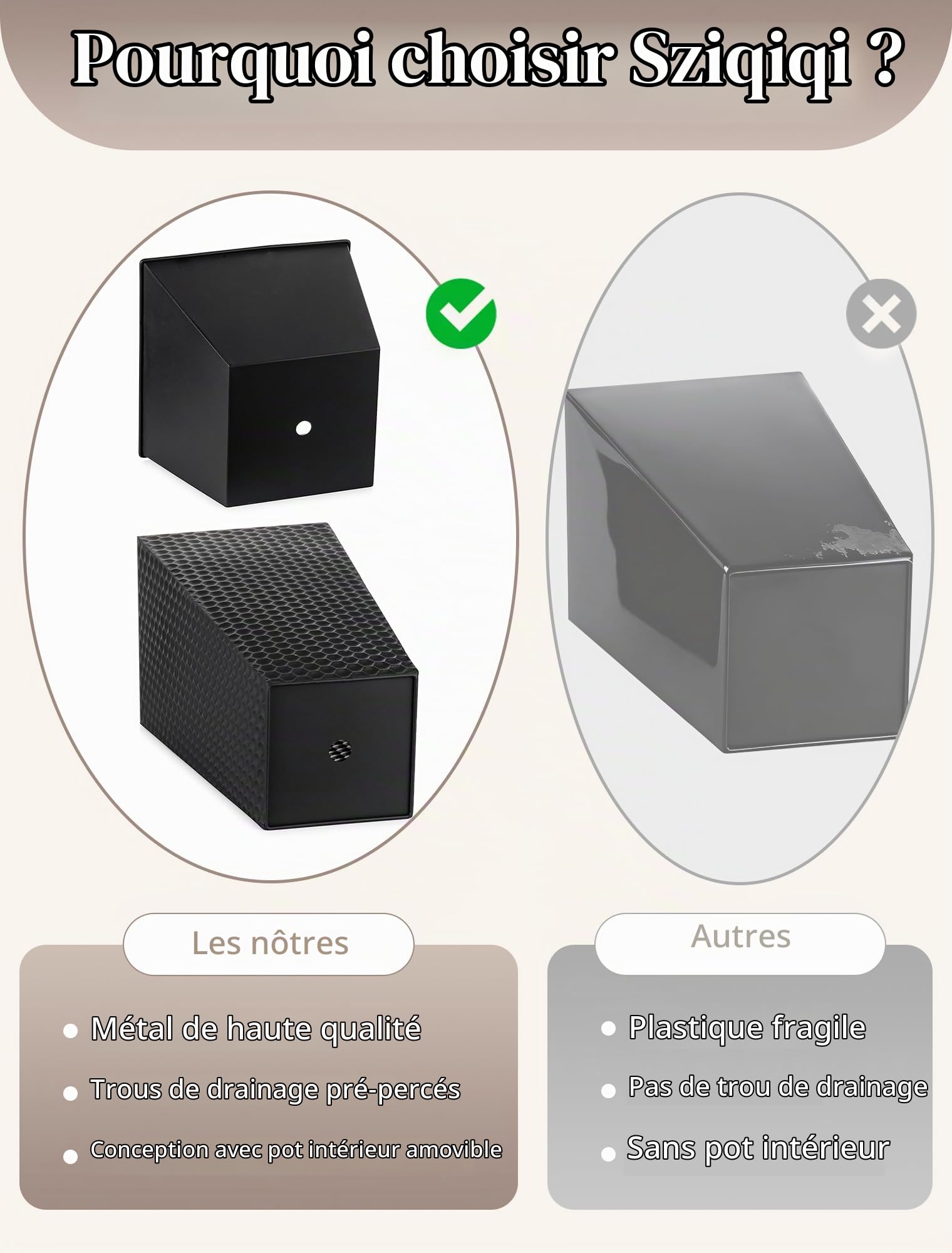 Sziqiqi Pot de Fleur Exterieur Haut: 2X Jardiniere Grande Taille en Métal Noir de 55 cm - Pots de Fleurs Carrés avec Trous de Drainage pour Jardin Porte d'Entrée Patio Sol Balcon