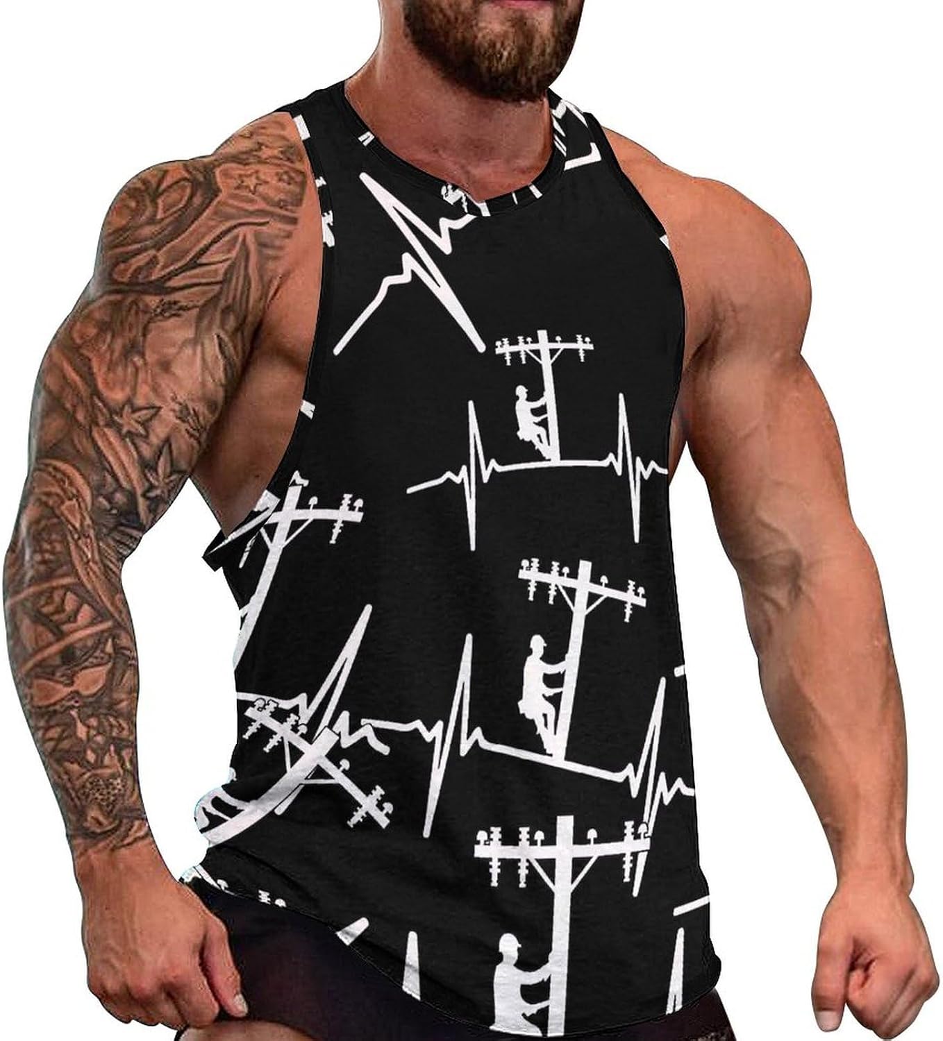Heartbeat Lineman Mens Tank Tops Sleeveless Muscle Shirts Beach Casual Gym Shirt Vest Tee Tops