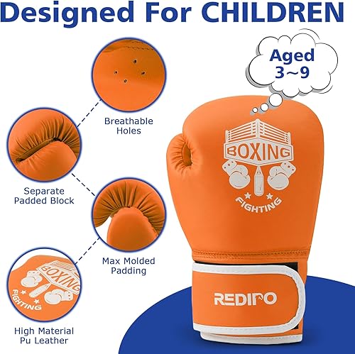 Miniatura 4 de Guantes de boxeo Redipo para niños, niñas y adolescentes de 3 a 12 años, guantes de entrenamiento para Thai y Kickboxing