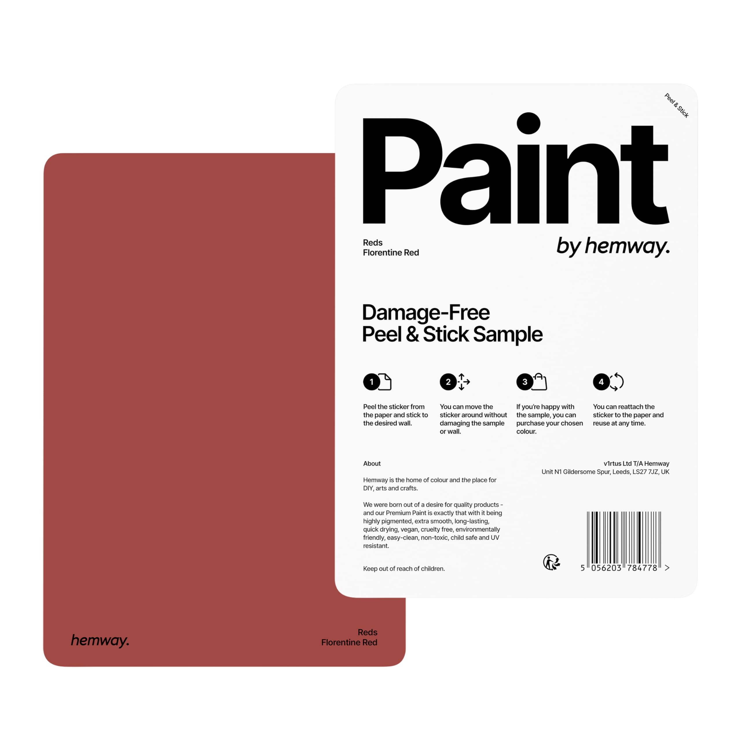 Hemway - Peel & Stick Sample for Our Premium Chalk Paint - Florentine Red | A5 Damage-Free, Accurate Colour Swatch | Easily Test Our Chalky Matt Shabby Chic Finishes for Interior Furniture & Walls
