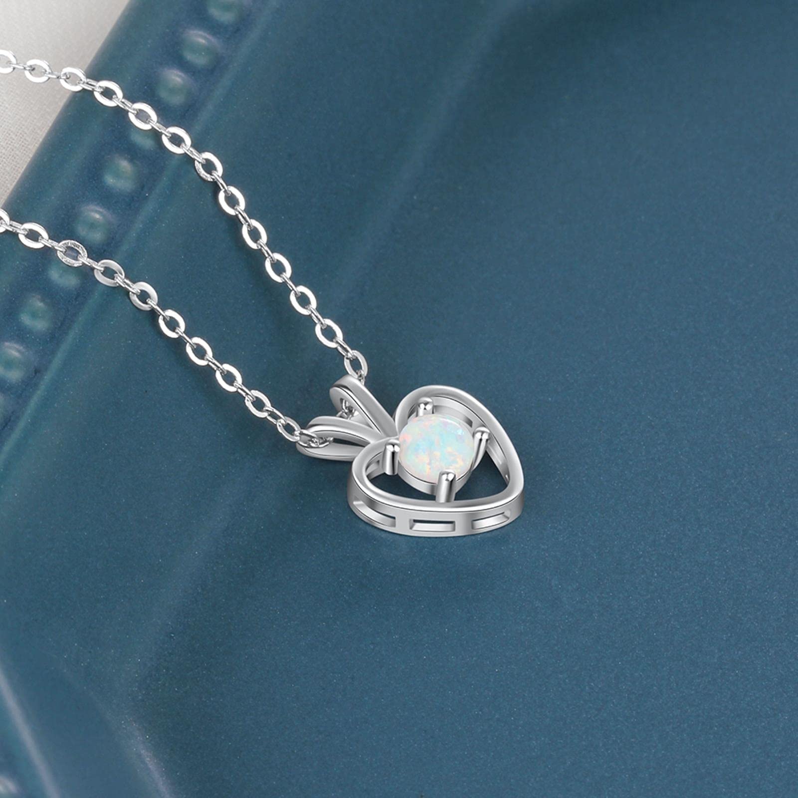SALAN Collana In Argento Sterling 925 Con Ciondolo Opale Blu Ovale E Zirconi - Gioiello Regalo Per Donna, Misure 19x6mm