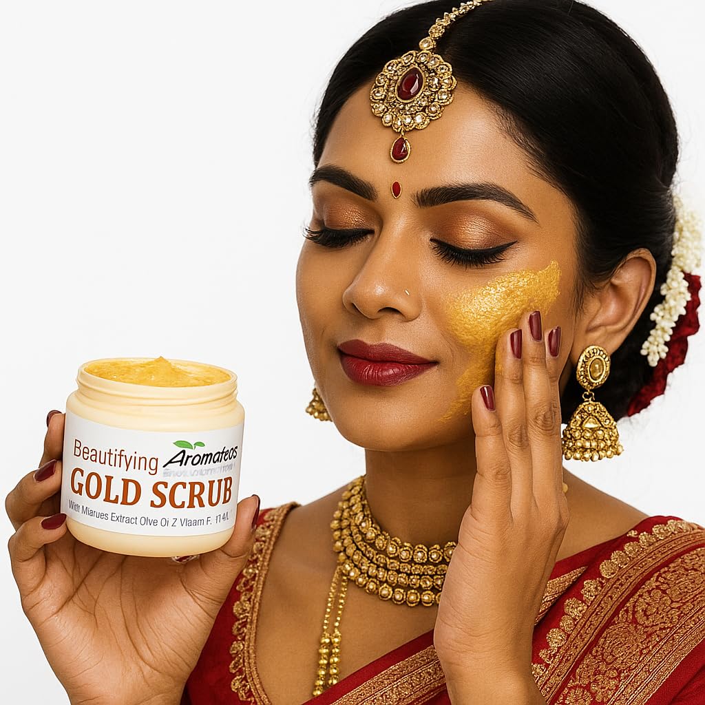 SRIYANSI Gold Beauty Set, 4-in-1 Skincare Kit with Scrub, Gel, Massage Cream, Face Pack, with Aloe Vera and Olive Oil