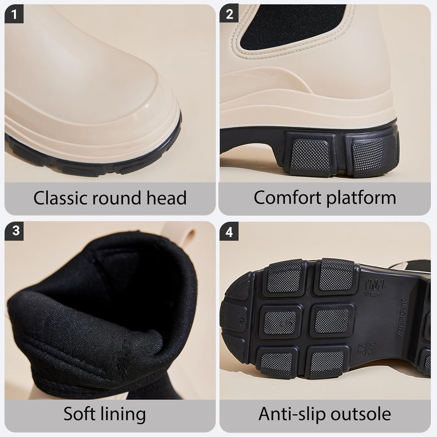Fashion Rain Boots For Women’S Platform Waterproof Garden Booties With Elastic Band Comfort Rubber Non-Slip Slip-On Thick-Sole Outdoor Work Short Boots For All Seasons