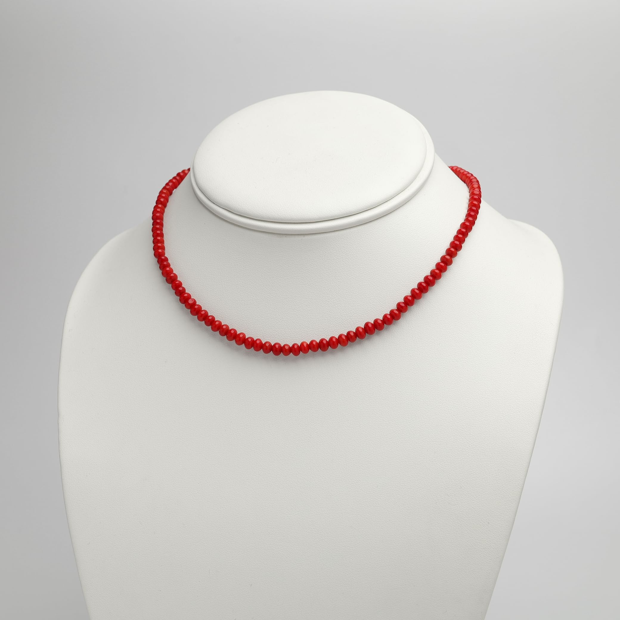 TreasureBay Collier Ras-de-Cou Fait Main Femme en Corail Rouge Naturel 4mm, Fermoir Mousqueton Doré, Cadeau Bijoux Élégant