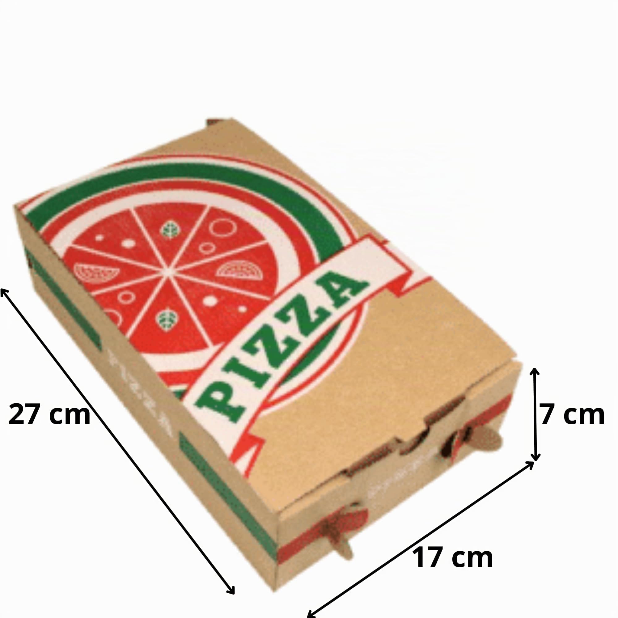 Générique 200 Boîtes à Pizza Calzone en Carton Kraft Brun Décorées 3 Couleurs 27x17x7 cm - Boîte Alimentaire Rectangulaire en Carton Micro-Cannelure