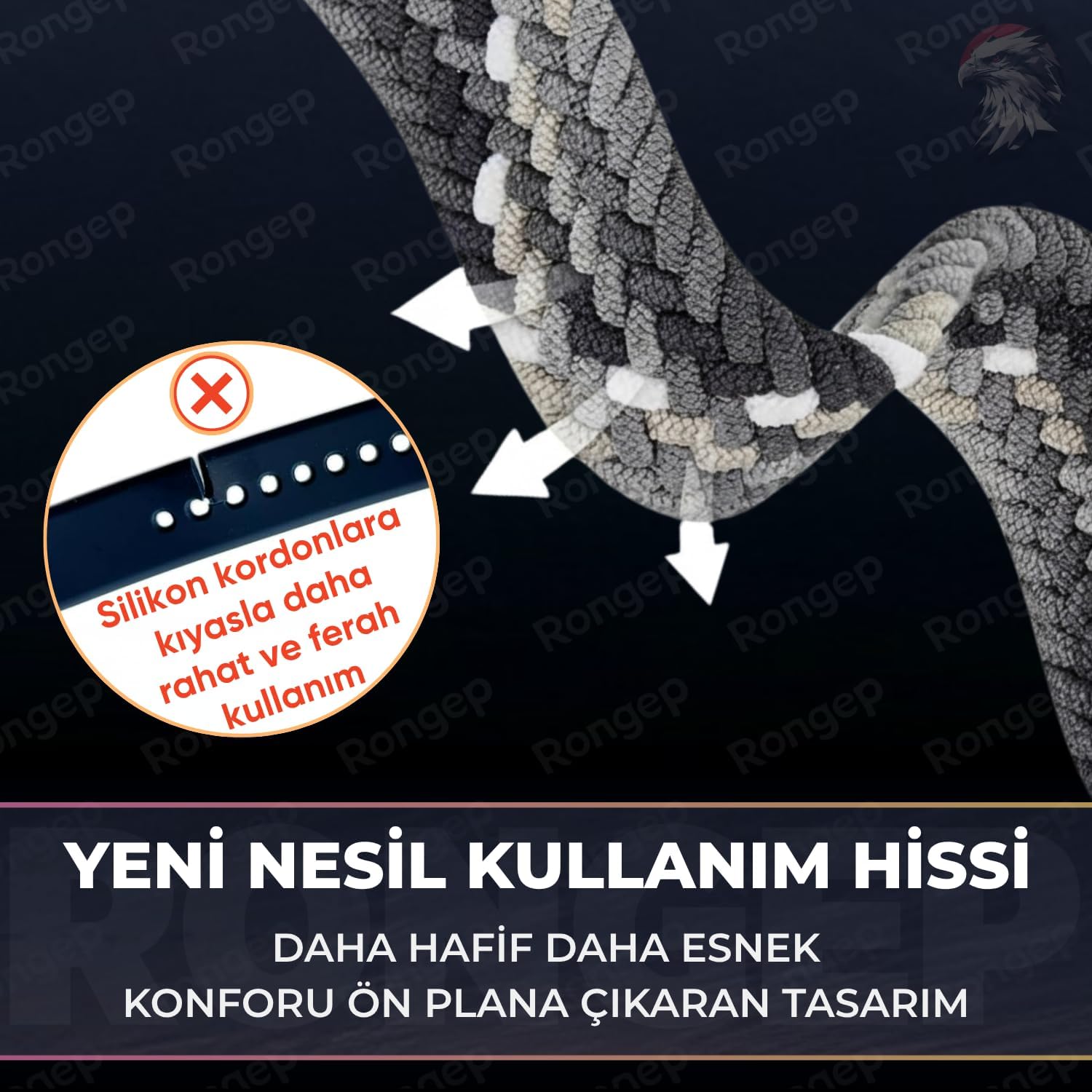 Rongep [Örgü Loop] Xiaomi Mi Band 10/9/8 ile Uyumlu Kordon Manyetik Toka Mekanizmalı Yumuşak ve Konforlu Smart Band10 Kordon Terletmeyen Hafif ve Elastik Kumaşlı Mi Band 10 Kordonu