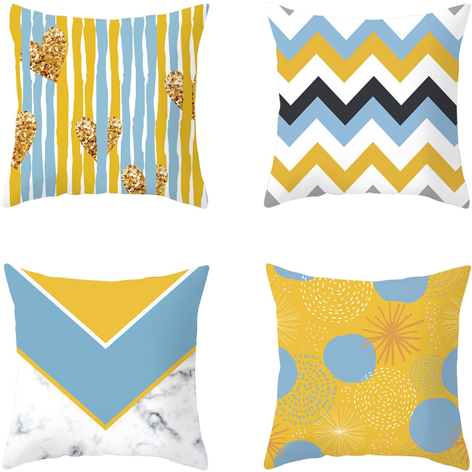 Taie d'oreiller 50x50cm lin lot de 4 housses de coussin jaune bleu
