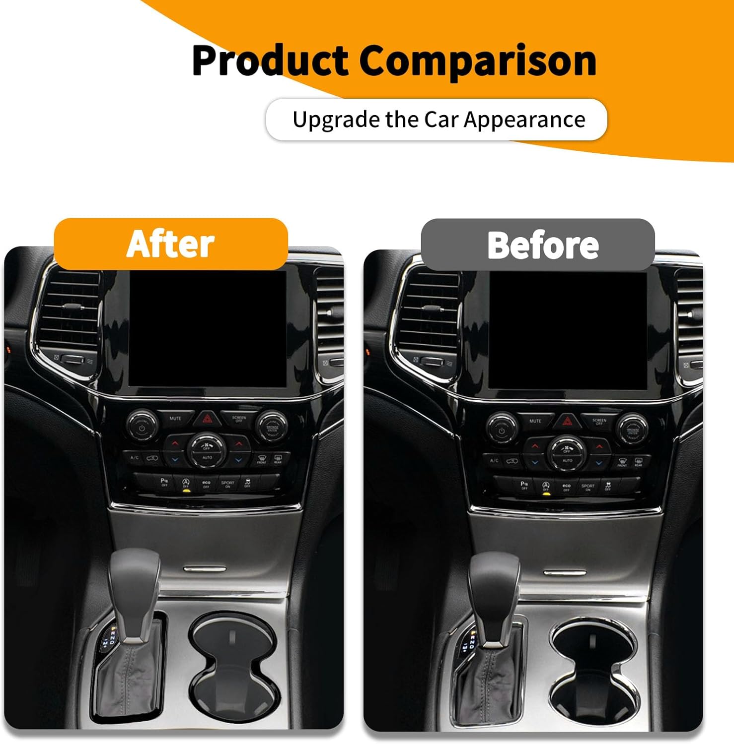 Hoolcar Gear Shift & Front Water Cup Holder Trim Cover Compatible with 2016-2021 Jeep Grand Cherokee, Interior Accessories, Black