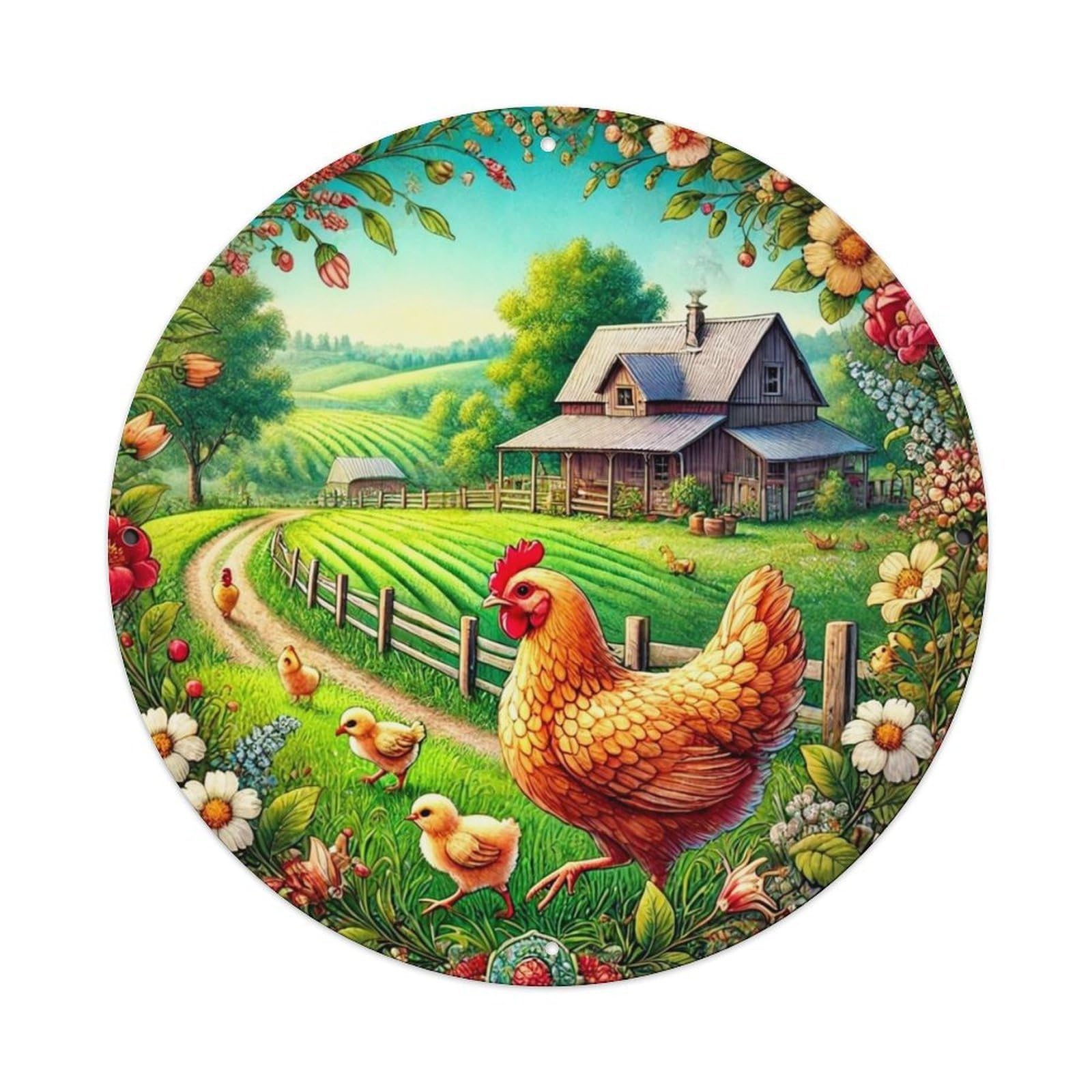 Jdyansheng Vintage Farm Scene With Hen And Chicks Tin Sign Metal Poster Metal Signs For Home Man Cave Bar Cafe Kitchen Laundry Room Wall Decorations 8X8 Inches
