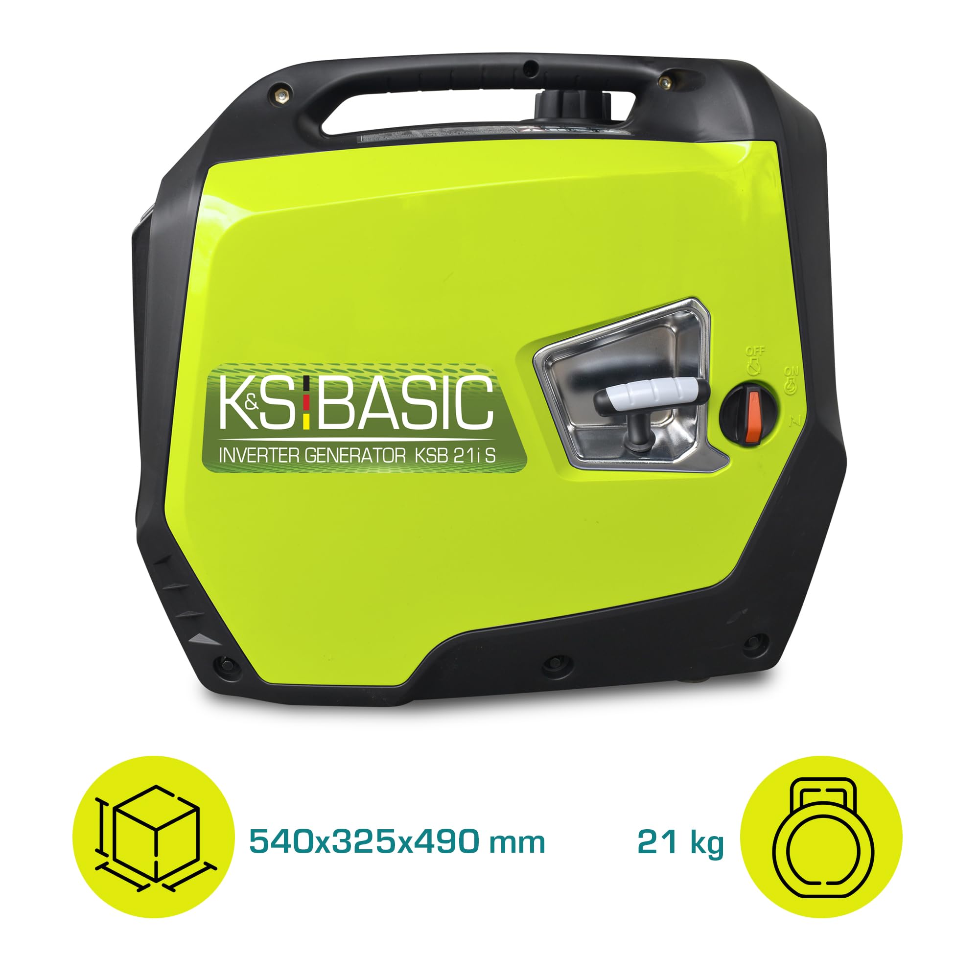 KSB 21i S - Generador de potencia inversor de 2000 W, silencioso, portátil, potencia de onda sinusoidal pura de 4 tiempos para caravana, camping y uso al aire libre